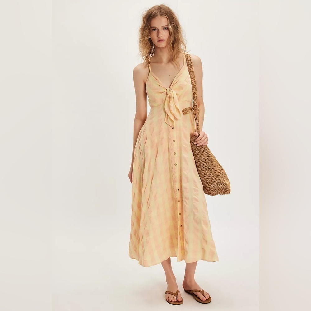 Free People Via Midi Dress Size Medium Creamsicle Combo Everly 100% Cotton